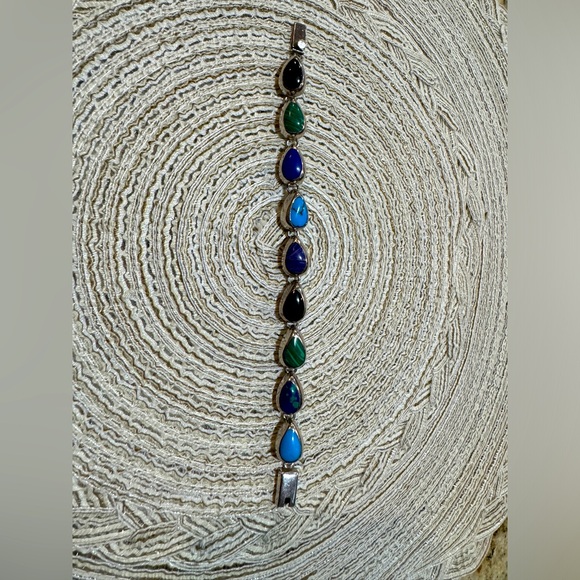 Vintage Sterling Silver Multi Color Stone Bracelet 9.25 - Picture 3 of 5